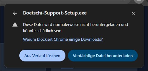 Browsermeldung mit der Option Verdächtige Datei herunterladen