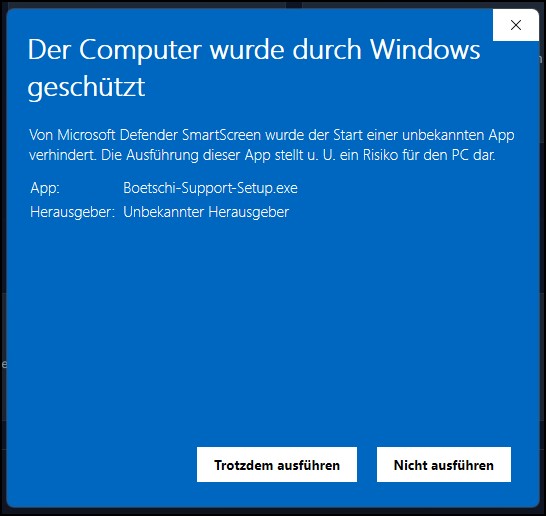Windows SmartScreen mit der Option Trotzdem ausführen